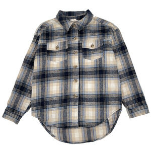 women's oversized plaid flannel shacket Button Up Size Small B15